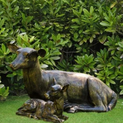 Stag Doe & Fawn Collection Bronze Metal Garden Statues