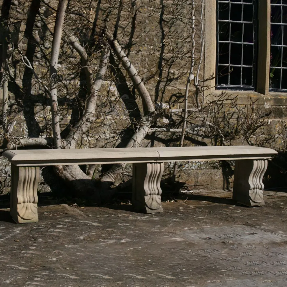 Straight Plain Double Stone Garden Bench