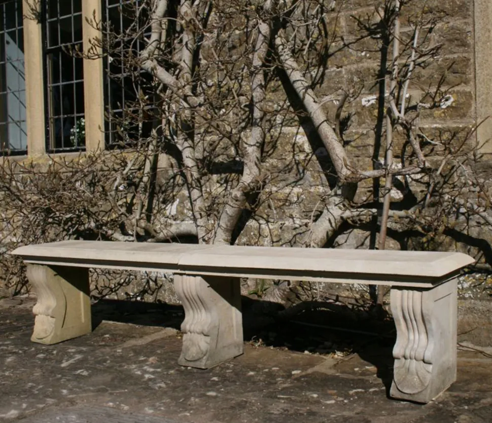 Straight Plain Double Stone Garden Bench