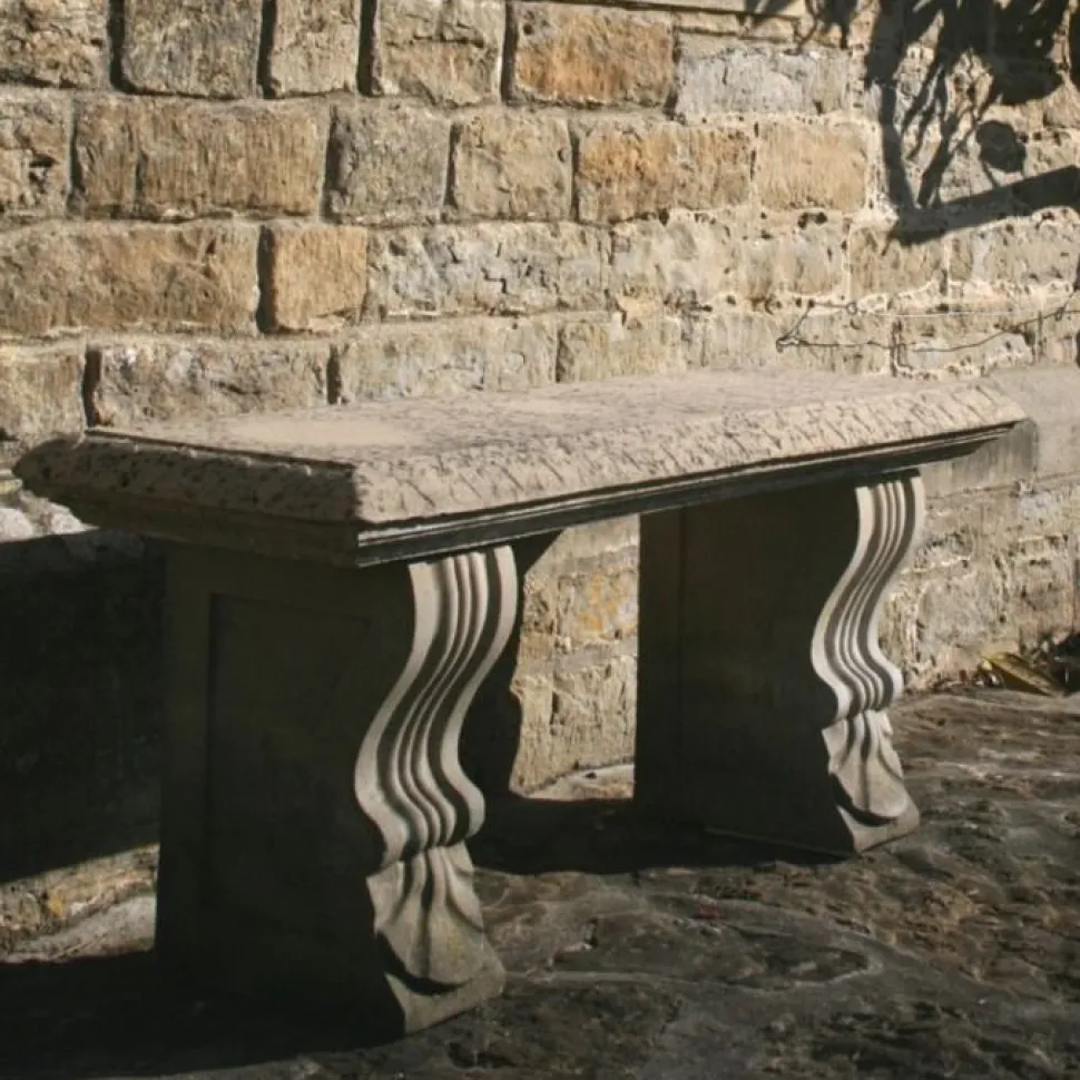 Straight Plain Stone Garden Bench