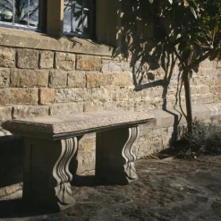 Straight Plain Stone Garden Bench