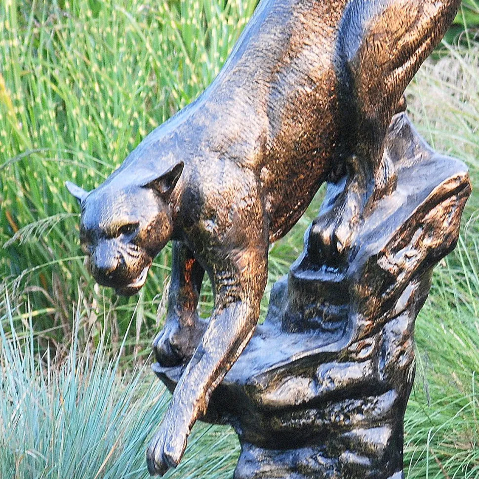 Wild Cougar Bronze Metal Garden Statue