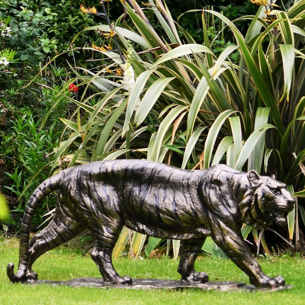 Wild Tiger 51cm Bronze Metal Garden Statue